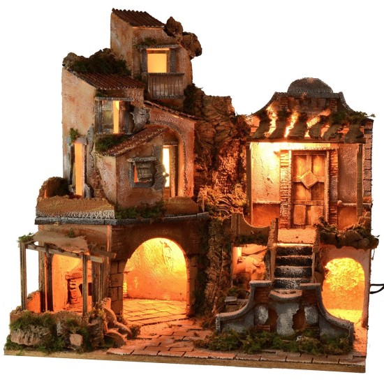 Belén iluminado con cascada funcional de 60x45x61 cm h