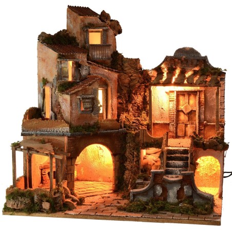 Illuminated nativity scene with working waterfall cm 60x45x61 h