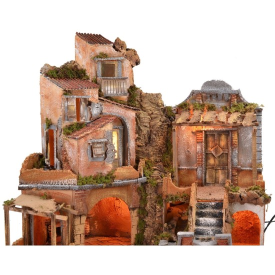 Presepe illuminato con cascata funzionante cm 60x45x61 h Mondo