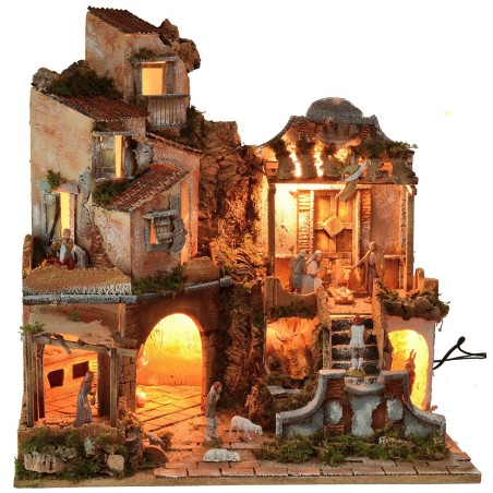 Belén iluminado con cascada funcional de 60x45x61 cm h Mundo.