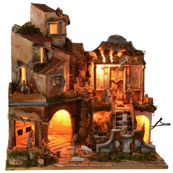 Illuminated nativity scene with working waterfall cm 60x45x61 h