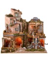 Illuminated nativity scene with working waterfall complete with statues