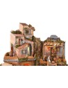 Illuminated nativity scene with working waterfall complete with statues