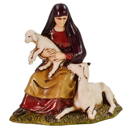 Donna con capra e agnello serie 10 cm Landi Moranduzzo