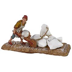 Scene of the miller with wheelbarrow 10 cm Landi Moranduzzo