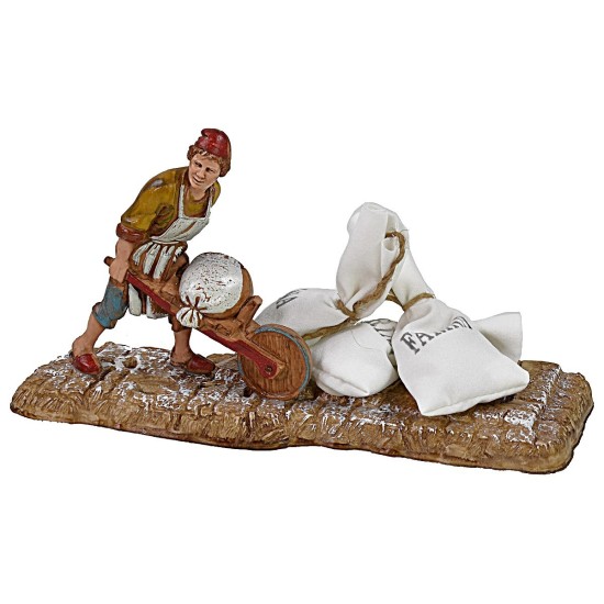 Scene of the miller with wheelbarrow 10 cm Landi Moranduzzo