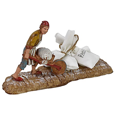 Scene of the miller with wheelbarrow 10 cm Landi Moranduzzo