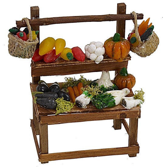 Banco con frutas y verduras de cera de 10x5,5x12 cm h banquillo.