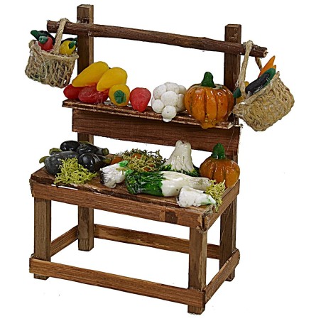 Banco con frutas y verduras de cera de 10x5,5x12 cm h banquillo.