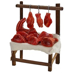 Banco con carne in cera cm 9x5,5x13 h bancarella per macellaio