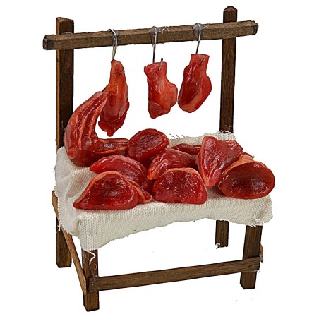 Banco con carne in cera cm 9x5,5x13 h bancarella per macellaio