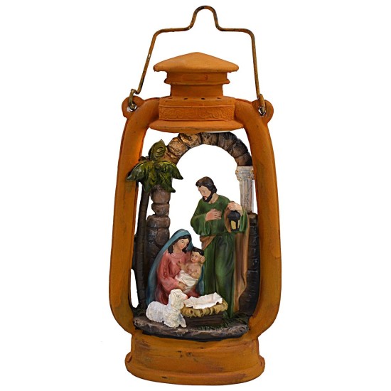 Lanterna con Natività illuminata cm 14x9,5x27 h