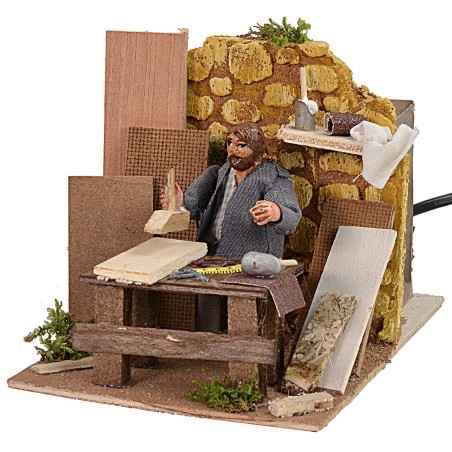 Falegname in movimento h 8 cm statua, corrente, legno