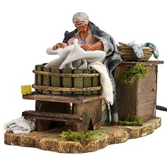 Lavandaia cm 12 in movimento realizzata, presepe, corrente 2