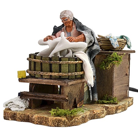 Lavandaia cm 12 in movimento realizzata, presepe, corrente