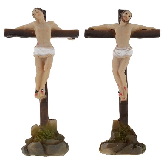 Estatuas de ladrones pascuales crucificados en el Calvario 5 cm