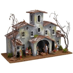 Borgata con aia completa di Natività Landi cm 42x19x29 h 2