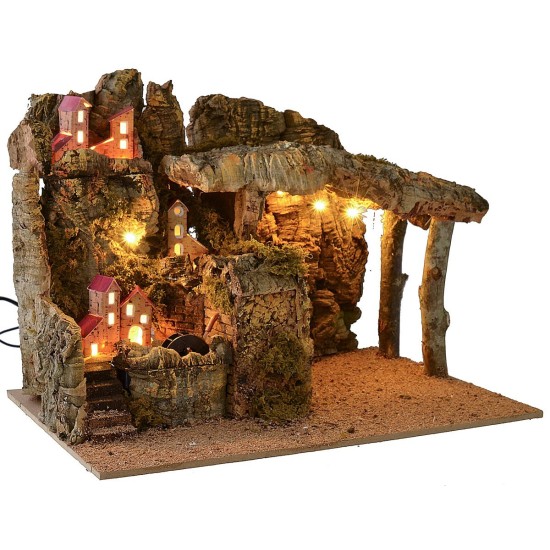 Illuminated crib with working water mill cm