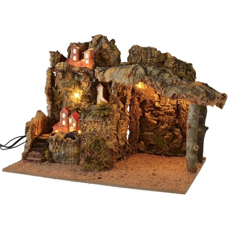 Illuminated crib with working water mill cm