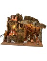 Illuminated crib with working water mill complete with