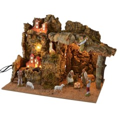 Illuminated crib with working water mill complete with 2