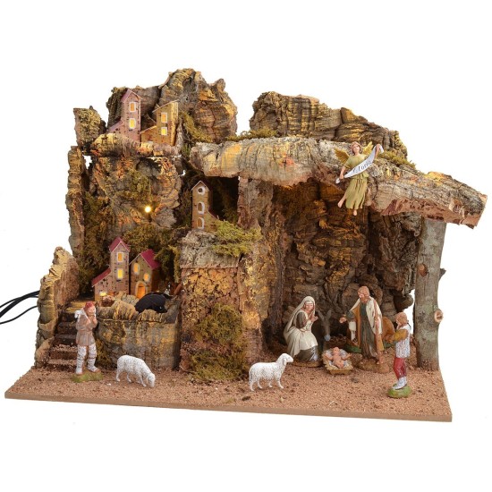 Illuminated crib with working water mill complete with