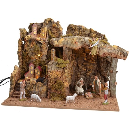 Illuminated crib with working water mill complete with