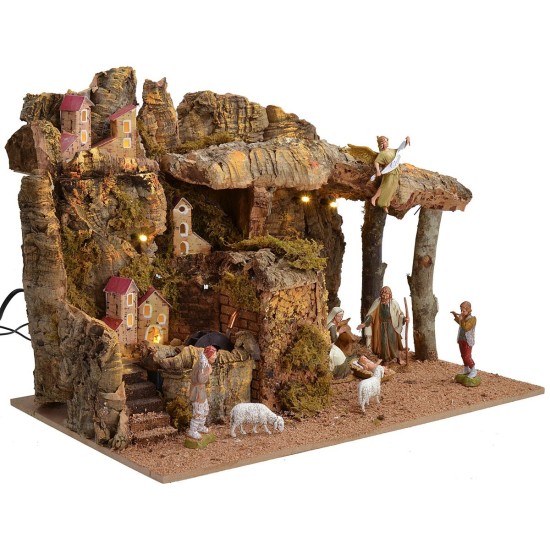 Illuminated crib with working water mill complete with