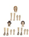 Tres conjuntos de cabezas, manos y pies para estatuas de 14-15 cm de altura con accesorios.
