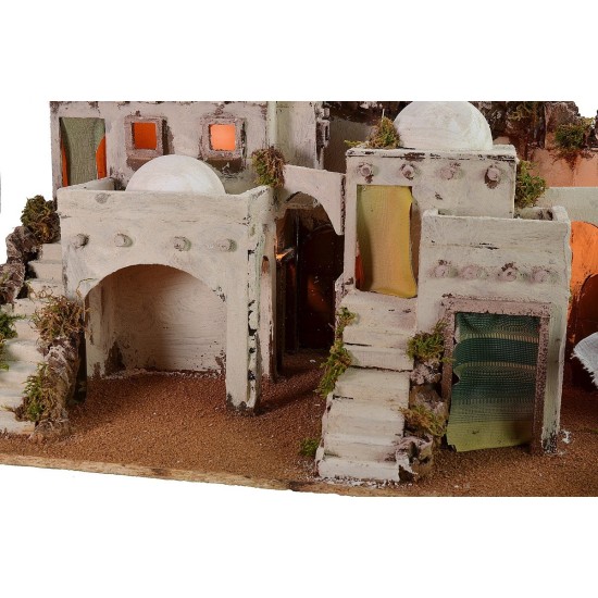 Illuminated Arabic nativity scene with working bivouac cm 72x41x45 h