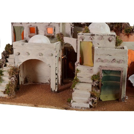 Belén árabe iluminado con campamento funcional de 72x41x45 cm h