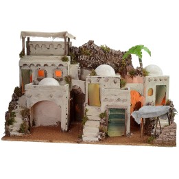 Illuminated Arabic nativity scene with working bivouac cm 72x41x45 h