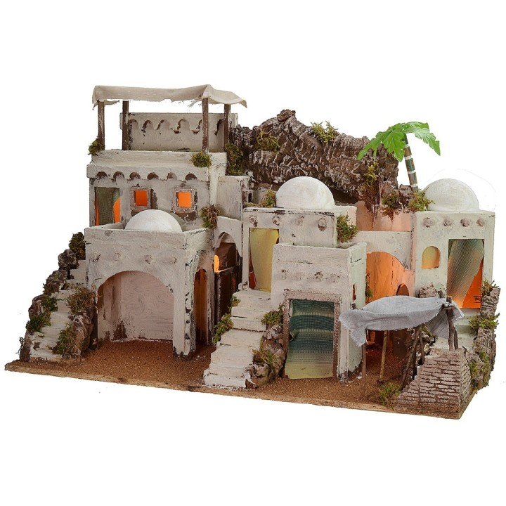 Belén árabe iluminado con campamento en funcionamiento cm 72x41x45 h