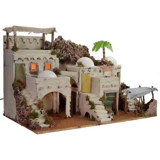 Illuminated Arab nativity scene with functioning bivouac 72x41x45 cm h