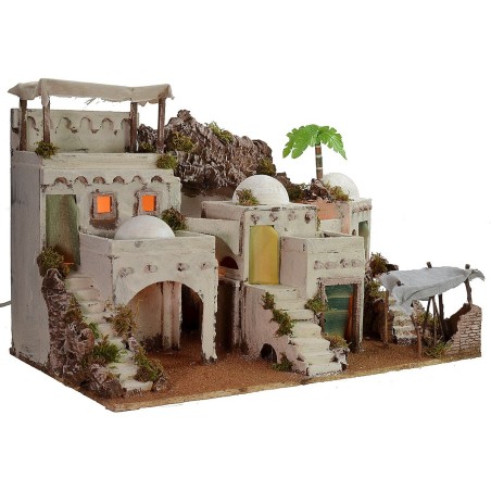 Belén árabe iluminado con campamento en funcionamiento cm 72x41x45 h