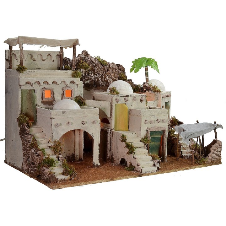 Belén árabe iluminado con campamento en funcionamiento cm 72x41x45 h