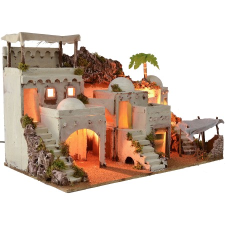 Presepe arabo illuminato con bivacco funzionante cm 72x41x45 h