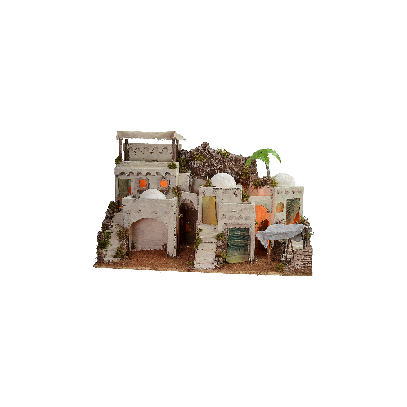 Pesebre árabe iluminado con campamento funcional de 72x41x45 cm