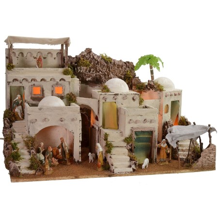 Presepe arabo illuminato con bivacco funzionante completo di