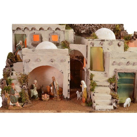 Presepe arabo illuminato con bivacco funzionante completo di