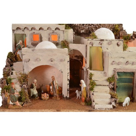 Illuminated Arab nativity scene with functioning bivouac