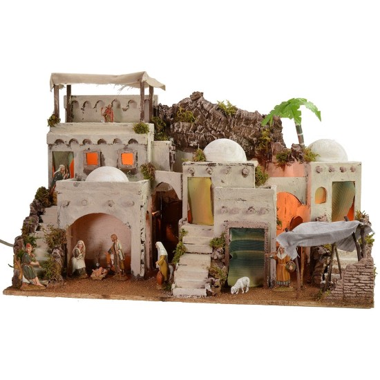 Illuminated Arab nativity scene with functioning bivouac