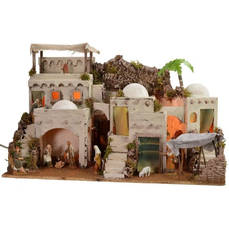 Illuminated Arab nativity scene with functioning bivouac