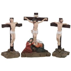 Scena Crocifissione di Gesù con i 2 ladroni cm 8 Statue Pasquali