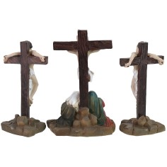 Scena Crocifissione di Gesù con i 2 ladroni cm 8 Statue Pasquali 2