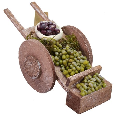 Carro in legno con olive cm 14,5x5,2x5,5h Mondo Presepi