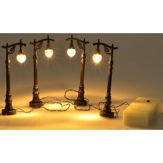 Set 4 lampioni neri a batteria cm 10 h