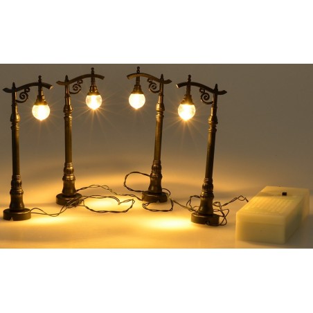 Set 4 lampioni neri a batteria cm 10 h