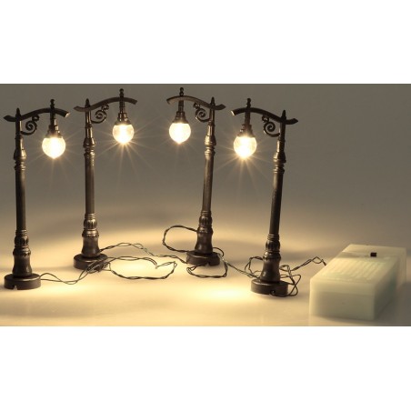 Set 4 lampioni neri a batteria cm 10 h