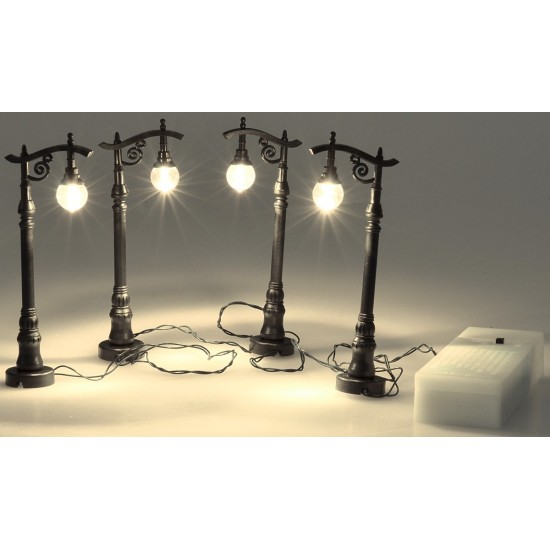 Set 4 lampioni neri a batteria cm 10 h